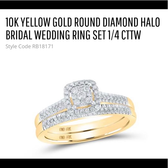 10K SOLID YELLOW OR WHITE GOLD ROUND DIAMOND HALO BRIDAL WEDDING RING SET 1/4CT - Picture 3 of 8